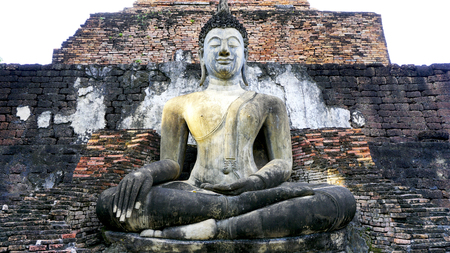 Historical Park Wat Mahathat temple bhudda statue in Sukhothai world heritage horizontalの写真素材