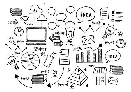 Business financial startup hand drawn doodle sketch element idea vector black and whiteのイラスト素材