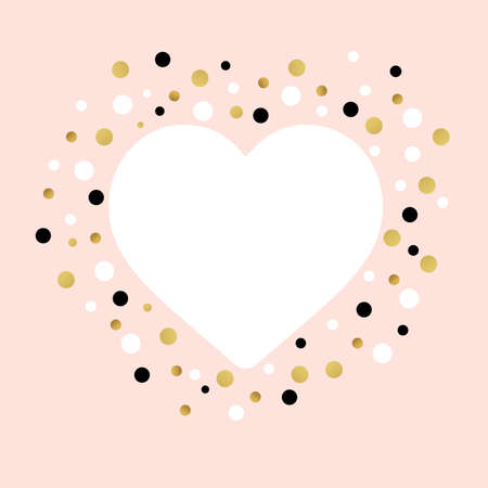 white heart frame on pastel pink background with empty space for Sweet Love Valentine's day concept greeting card Vector illustration. with various dot color in white, gold, blackのイラスト素材