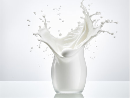 milk splash or white liquid splash from the bottle or glass isolated on white background with copyspace. Generated AIの素材