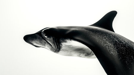 Closeup of mantaray sea life on white background. monochrome AI-Generatedの素材
