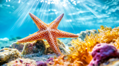 Starfish in the summer sea background with coral reef sea life concept AI-Generatedの素材