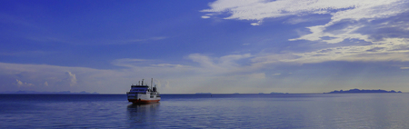 The transportation boat travel from the island to bring the travelor to go to the home