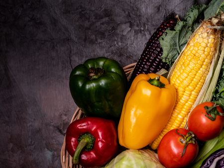 mixed of vegetable in the tray with dark backgroundの写真素材