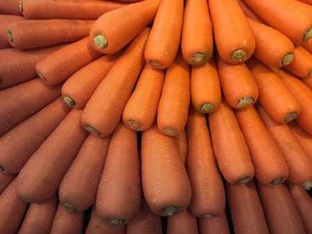The orange carrot were sort in circle shape on the shelf for sellの写真素材