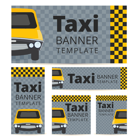 Taxi banner template set with cab on a grey black and yellow backgroundのイラスト素材