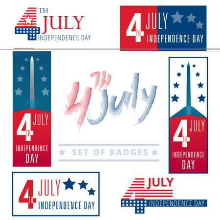Set of vector signs, badges and banners for the 4-th of july celebration in the usa with stars and stripesのイラスト素材