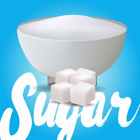 Vector vase full of textured sugar sand and cubes isolated on blue backgroundのイラスト素材