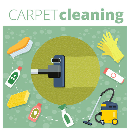 Carpet cleaning service vector illustration. Business concept design. Housework tools and sanitizing moisturesのイラスト素材