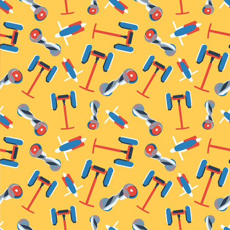Seamless pattern of colorful gyroscooters on yellow background. Vector eco city gyro wheel print for wrapping paper, textile, etc.のイラスト素材