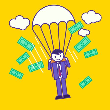 Businessman flying on parachute. Business success or money-making vector concept illustration.のイラスト素材