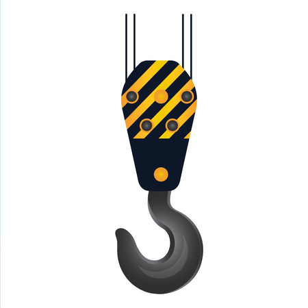 Crane lifting hook on wire rope icon. Hoist part for grabbing loads. Construction and heavy industry equipment. Vector illustrationのイラスト素材