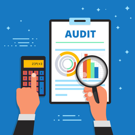 Audit, bookkeeping and financial analysis vector illustration. Finance and business analytics, accounting or appraisal service web banner.のイラスト素材