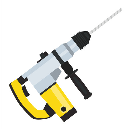 Drill tool with drill bit icon. Household electric instrument for boring wood and metal with screwdriver function. Perforator vector illustrationのイラスト素材