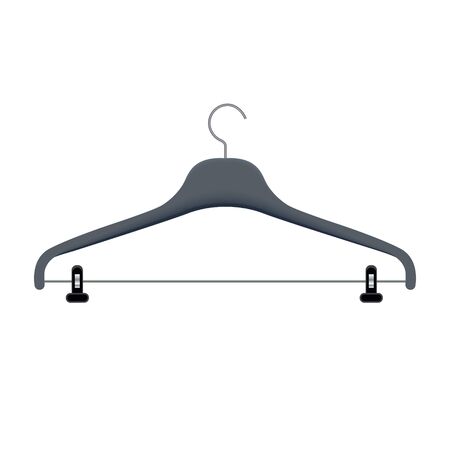 Clothes hanger vector illustration. Coat rack for hanging apparel with a hook on top. Plastic triangle coathanger with steel loop of wire.のイラスト素材