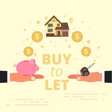 Buy-to-let concept design. Mortgage loan or letting out real estate. Purchase, investment in property in order to rent it out to tenants. Vector illustration.のイラスト素材