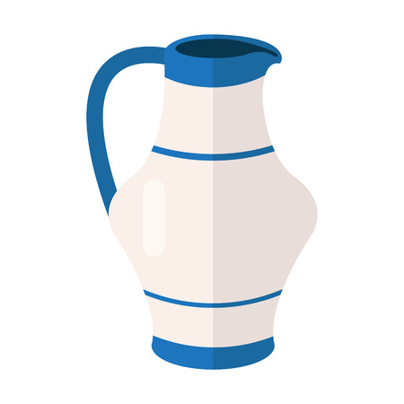 White blue jug vector icon illustration. Water jug or coffee-pot symbol in hebrew colors. Ceramic pottery container. Jar or vase sign.のイラスト素材
