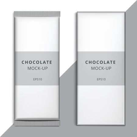Realistic blank 3D chocolate bar template design. Choco packaging vector mockup. Product white empty branding box pack with wrapper isolated.のイラスト素材