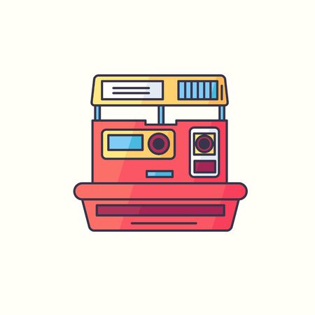 Instant print photo camera vector flat linear icon. Hipster device symbol in bright trendy colors.のイラスト素材