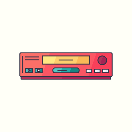VHS vector flat linear icon. VCR hipster device symbol in bright trendy colors. Old electronic gadget from 90s.のイラスト素材