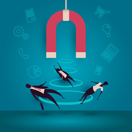 Customer retention or loyalty isometric vector concept illustration. Client care or satisfaction metaphor. Magnet attract potetential buyers. Business marketing idea.のイラスト素材