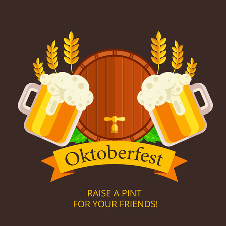 Oktoberfest vector background design. Octoberfest holiday banner layout. Lederhosen greeting letter or postcard element with traditional bavarian symbols. Party or event headline template with text.のイラスト素材