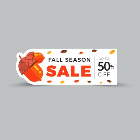 Sale promotion web banner with autumn background. Promo fall season discount label or tag layout with pattern. Vector seasonal discount sticker template design.のイラスト素材