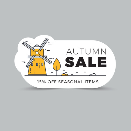 Sale promotion web banner with autumn background. Promo fall season discount label or tag layout with pattern. Vector seasonal discount sticker template design.のイラスト素材
