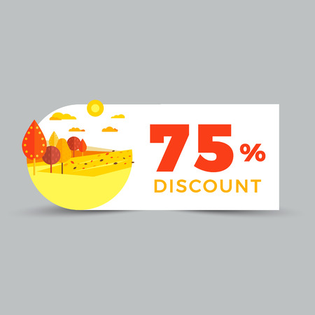 Sale promotion web banner with autumn background. Promo fall season discount label or tag layout with pattern. Vector seasonal discount sticker template design.のイラスト素材