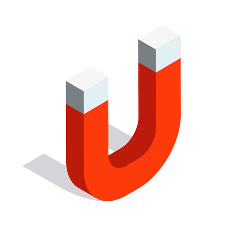 Horseshoe magnet isometric vector icon design. Electromagnet 3d symbol illustration. Magnetic lodestone equipment sign.のイラスト素材