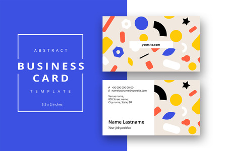 Trendy minimal abstract business card template with bright layout. Modern corporate stationery id layout with geometric pattern. Vector fashion background design with information sample name text.のイラスト素材