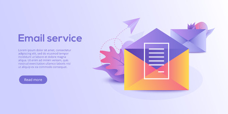 Email service isometric vector illustration. Electronic mail message concept as part of business  marketing. Webmail or mobile service layout for website landing header. Newsletter sending background.のイラスト素材