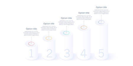 Business process chart infographics with 5 step segments. Isometric 3d corporate timeline infograph elements. Company presentation slide template. Modern vector info graphic layout design.のイラスト素材