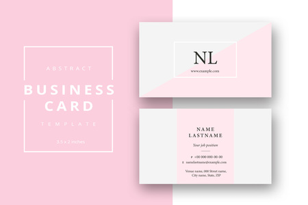 Trendy minimal abstract business card template in pink color. Modern corporate stationery id layout with geometric pattern. Vector fashion background design with information sample name text.のイラスト素材