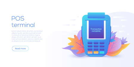 Digital transaction via POS terminal concept. Internet banking concept in flat vector design. Digital payment or online money transfer service. Website banner or webpage layout template.のイラスト素材