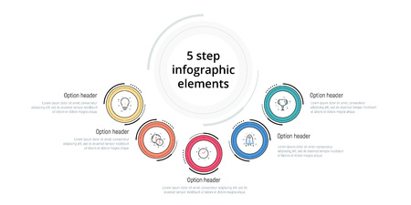 Business process chart infographic with 5 step circles. Circular corporate workflow graphic...