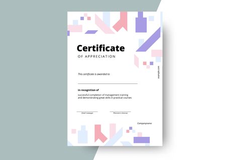 Certificate of appreciation template design. Elegant business diploma layout for training graduation or course completion. Vector background illustration.のイラスト素材