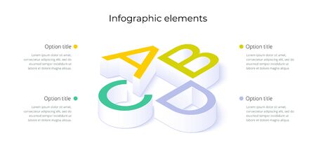 Business process chart infographics with 4 step options. Square corporate workflow graphic elements. Company flowchart presentation slide template. Vector info graphic design.のイラスト素材