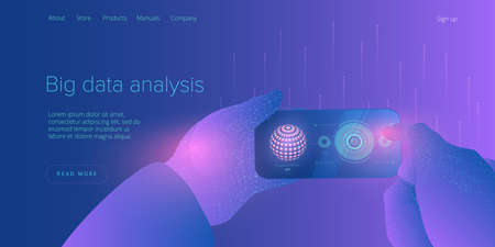Big data technology in isometric vector illustration. Innovative information storage and analysis...