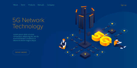 5g network technology in isometric vector illustration. Wireless mobile telecommunication service...