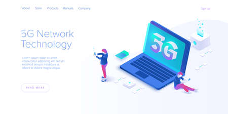 5g network technology in isometric vector illustration. Wireless mobile telecommunication service...