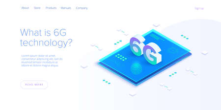 6g network technology in isometric vector illustration. Wireless mobile telecommunication service concept. Marketing website landing template.のイラスト素材