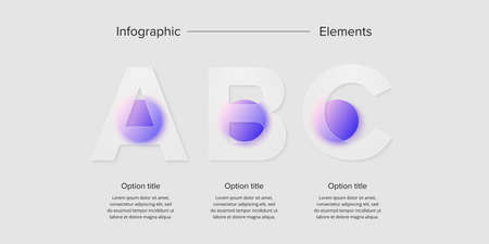 Business process chart infographics with 3 step circles. Circular corporate workflow graphic elements. Company flowchart presentation slide. Vector info graphic in glassmorphism design.のイラスト素材