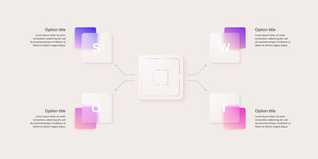 SWOT analysis infographic. Circular corporate strategic planning graphic elements. Company presentation slide template. Vector info graphic design.のイラスト素材