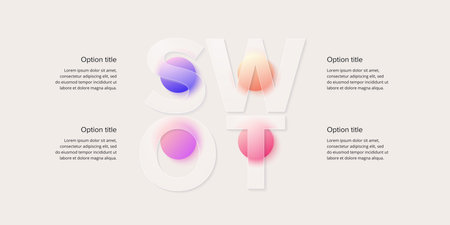 SWOT analysis infographic. Circular corporate strategic planning graphic elements. Company presentation slide template. Vector info graphic design.のイラスト素材