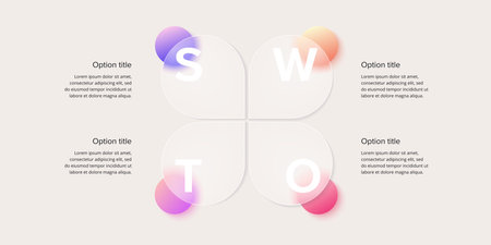 SWOT analysis infographic. Circular corporate strategic planning graphic elements. Company presentation slide template. Vector info graphic design.のイラスト素材