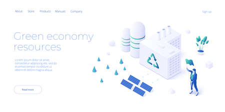 Green economy and environment protection concept in isometric vector illustration. Esg and climate change. sustainable power for clean earth environmentのイラスト素材
