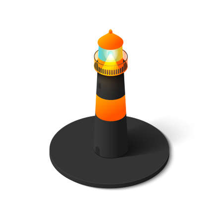 Lighthouse icon illustration in isometric vector design. Futuristic light house object isolated on white background.のイラスト素材