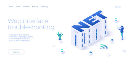 Net word as concept for internet in isometric vector design. Computer network and technology. Online hosting service and storage. web banner templateのイラスト素材