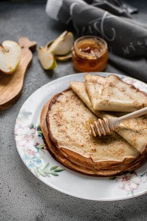 pancakes on a beautiful plateの写真素材